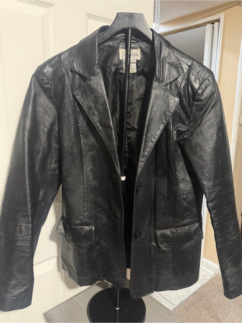 Chadwicks Black Leather Blazer Jacket for Women